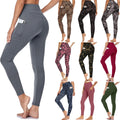 Wholesale Custom Women's High Elastic Waist Gym Workout Fitness Leggings Non-See Yoga Pants Pockets Printed Four-Way Stretch