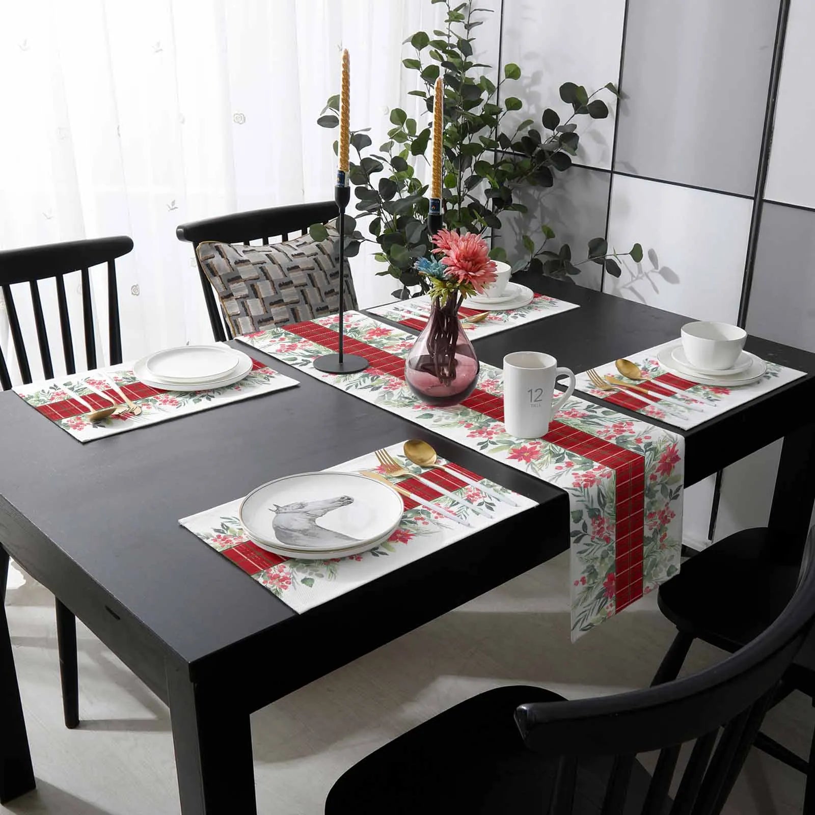 New Year Home Decor Red Christmas Table Runner Cotton Polyester Linen Custom Table Runner for Dining