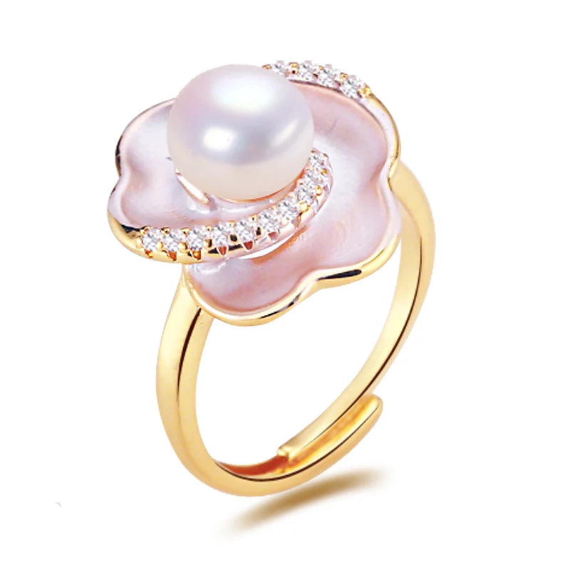 Wholesale 18K Gold Plated Spiral Flower Freshwater Pearl Ring Natural Beauty Birthday Gift