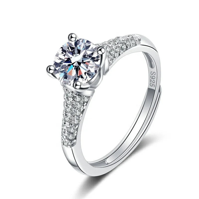 Sterling Silver Ring 925 Customized Moissanite Non Fade Silver Jewelry Engagement Ring Set for Women