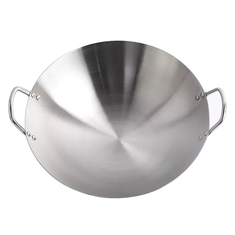 Reliable Safe Skillful Manufacture Round Bottom Stainless Steel Kitchenware Woks With Double Handle