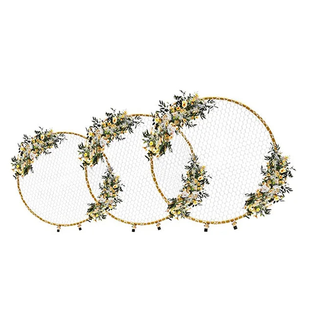3Pcs Set Wedding Stand Metal Arch Circle Mesh Arch Flower Background Frame Wedding Arch Metal Backdrop for Parties Decor Archway