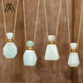 Classic Design Natural Amazonite Perfume Bottle Pendant Gold Plated Stainless Steel Vial Gold Chain Wedding Jewelry Gift