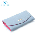 Denim & Microfiber Fashionable Women Long Wallet Luxury Card Holder Open Closure Thread Pattern RFID Blocking Cash Pocket