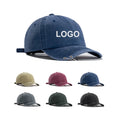 Wholesale Washed Distressed Vintage Retro Cotton Blank Plain Denim Dad Hats Custom Logo 6 Panel Baseball Caps With Couple Hoop