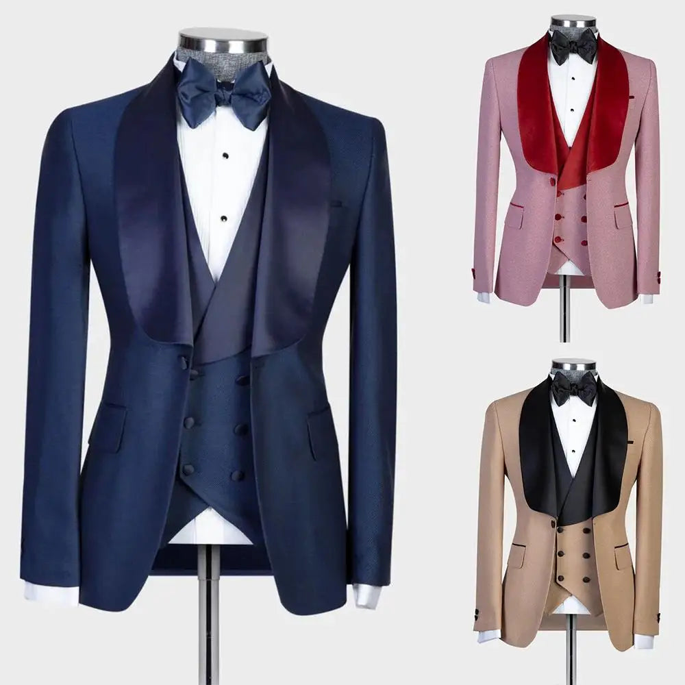 2025 Mens Suit Three-Piece Back Vent Mens Coat Pant Designs Wedding Costumes Smoking Formal Wedding Men Suits Set