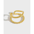 New Design 925 Sterling Silver Smooth Double Layer Twist Ring Gold Finger Rings for Women