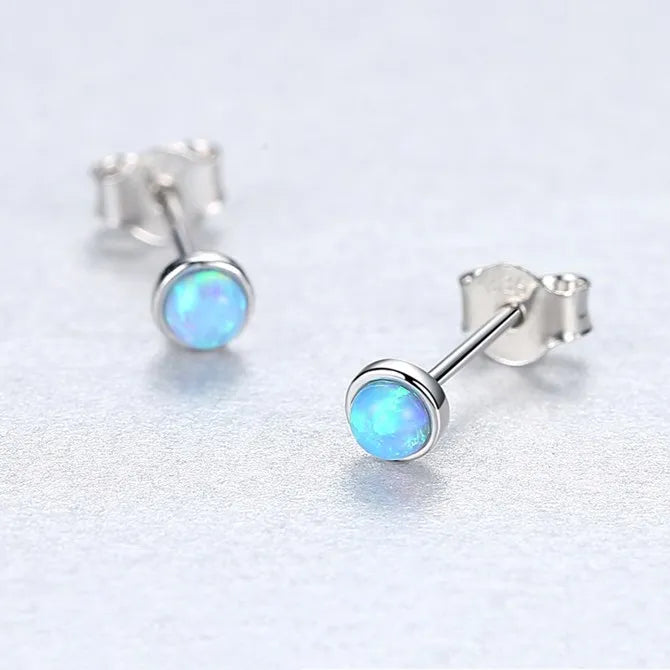 Fashion 925 Sterling Silver Mini Stud Earings Small Round Opal Earrings Jewelry for Women