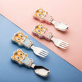 New Cute Animal Customized Food Eating Training Children Stainless 304 Steel Kids Baby Spoon and Fork Set Pre for Child
