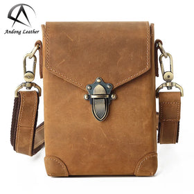 Andong Cowhide Men Belt Pocket Sling Bag Retro Crazy Horse Leather Shoulder Bags Casual Wear Waist Pack Card Holder Male