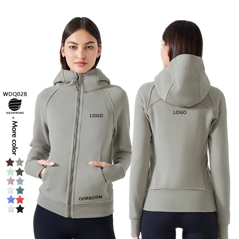 Xsunwing Women Sports Zipper Running Winter Warm Windproof Jacket Hooded Fitness Gym Training Coat Yoga Jogging Jacket WDQ028