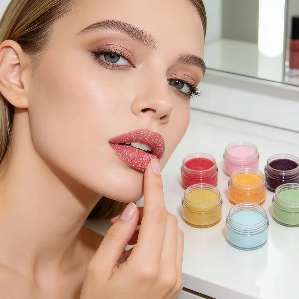 Wholesale Private Label Vegan Lip Scrub 7 Colors Organic Sugar Exfoliate Balm Waterproof Cream Women's Lip Care Makeup Mineral