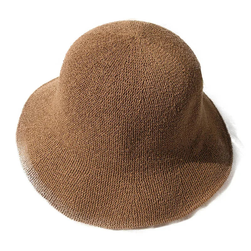 Knitted Soft Top Breathable Summer Cap Female Summer Fisherman Hat Folded Outdoor Adjustable Fashion Bucket Hat
