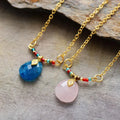 Trendy Gold-Plated Link Chain Necklace Natural Stone Rose Quartz Waterdrop Pendant Seed Beads Minimalist Breath Weddings Parties