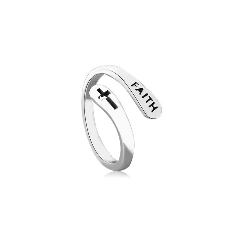Christian Cross Religious 925 Sterling Silver Ring Jewelry Inspirational Faith Letter w Hollow Cross Thai Silver Antique Ring