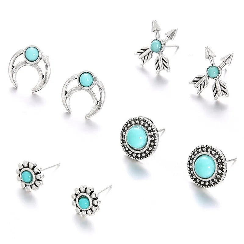 Hot Sale Latest Various Combination Retro Pine Stone Earrings Set Fashion Women's Jewelry Set
