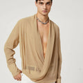 Tops 2023 American Style New Men's Fashion Solid Pile Blouse Casual Solid Color Cross Long Sleeve Shirts M-3XL