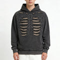 Custom Oversized Heavy Jersey Washed Skull Bone Distressed Ripped Hoodie for Men