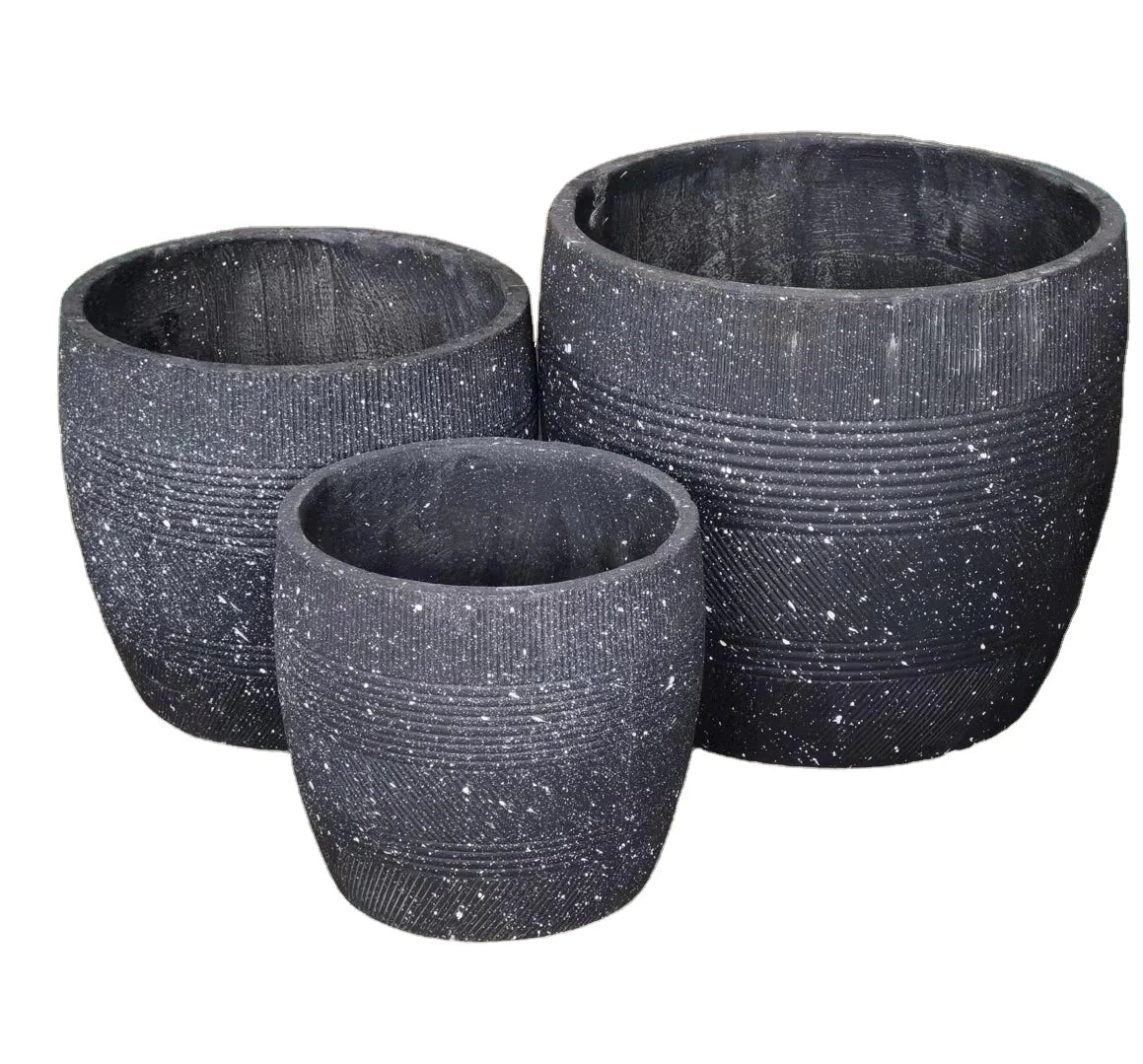 High Quality Round Fiber Stone Surface with Design Patterns Plant Pot for Patio or Floor Use for Flower Pots & Planters