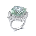 YBO 925 Sterling Silver Natural Stone Ring Green Amethyst Gemstone Jewelry for Wedding and Party