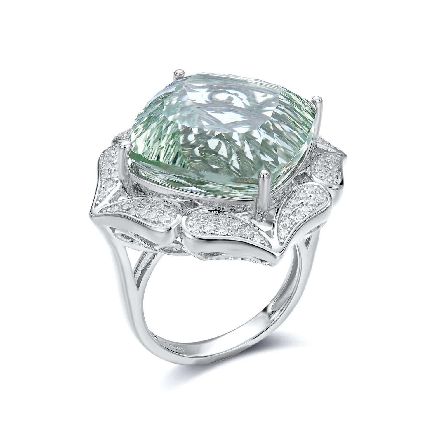 YBO 925 Sterling Silver Natural Stone Ring Green Amethyst Gemstone Jewelry for Wedding and Party