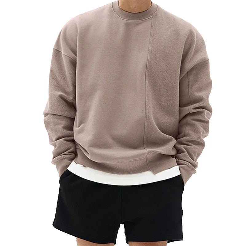 High Quality Men's Round-Neck Patchwork Pullover Autumn Eco-Friendly Solid Color Made Polyester Cotton Wholesale Customization