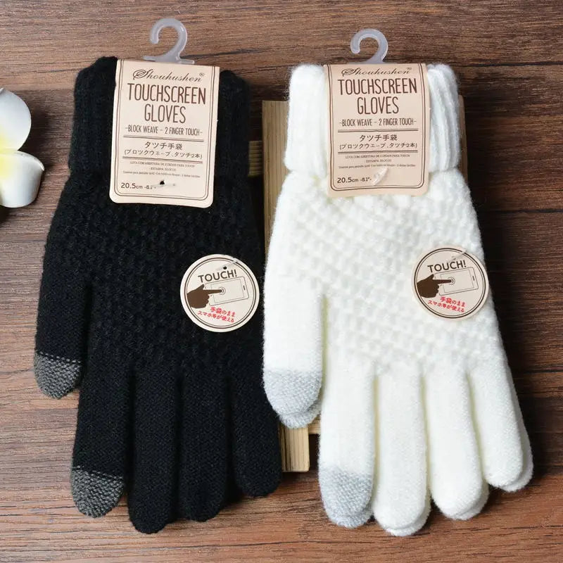 Winter Touch Screen Gloves Women Men Warm Stretch Wool Full Finger Gloves Female Skiing Gloves