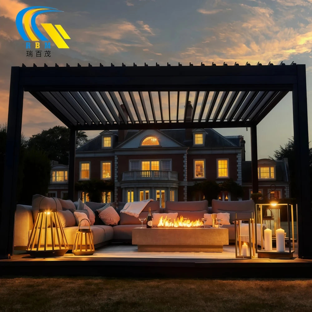 Garden Adjustable Outdoor Gazebo Customized Modern Bioclimatic Motorized Aluminium Louver Glass Automatic Eco-Friendly Durable