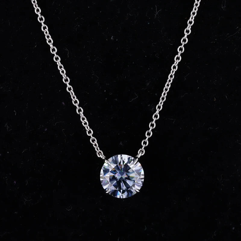 Starsgem New Design Round Grey Moissanite Chain 14k Gold Necklace Initial