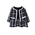 Stylish Little Jacket + Dress Set for Girls Sweet Patchwork Pattern Worested Mixed Clothes for Spring Autumn New Outfit