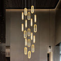 European Style Staircase Pendant Personality Round Led Light Round Chandelier Lamp for Living Room Art Linear Crystal Chandelier