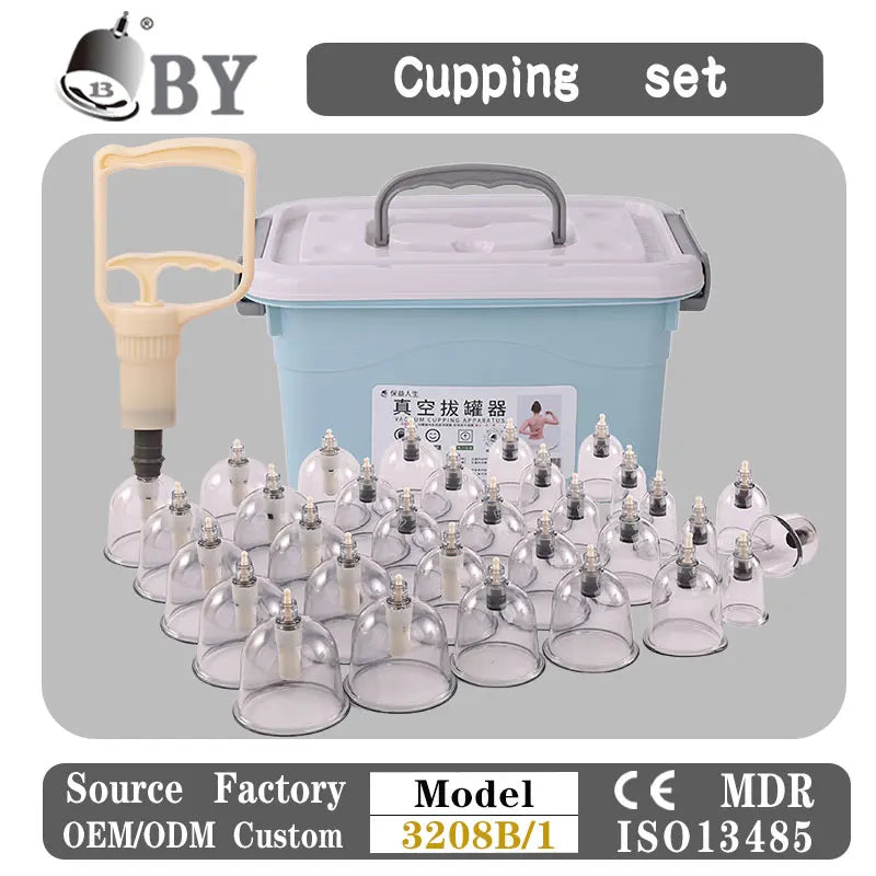 BY 32pcs Storagte Box Hijama Cups Kit XL Gun Vacuum Cupping Apparatus Set Therapy Massager Device Cupping Therapy Set Household