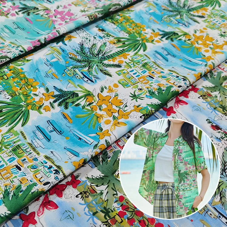 Factory Wholesale in Stock Casual Summer Cotton Plain Hawaiian Print Fabric for Shirt