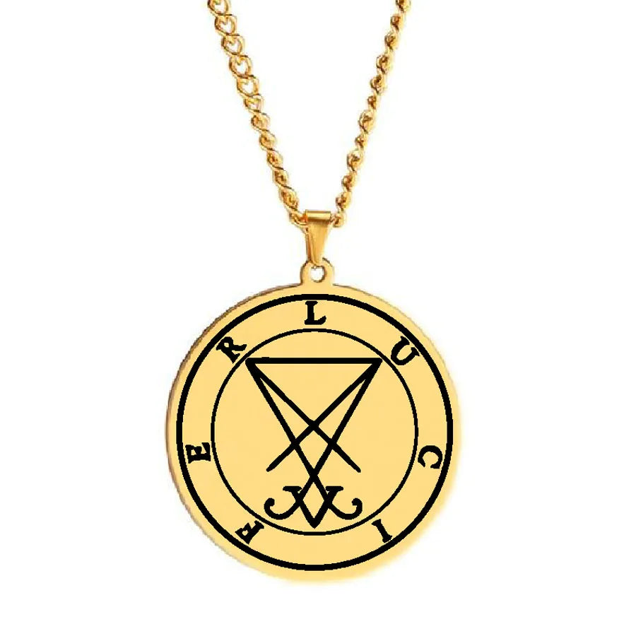 HLSS540 Magical Sigil of Lucifer Altar Sigil Di Lucifero Simbolo Satanico Charm Talisman Amulet Stainless Steel Pendant Necklace