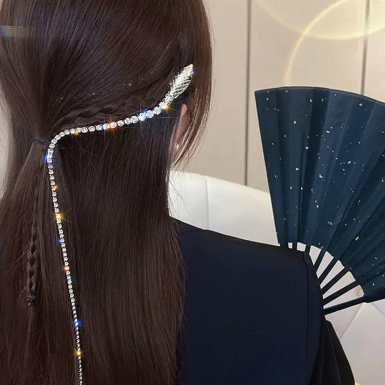 Snake Hairpin Women Head Ornament Crystal Barrette Accessories Rhinestone Tassel Hair Spring Clip