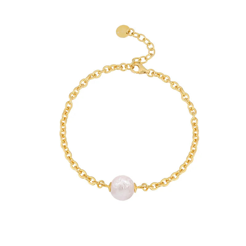 New Sterling Silver S925 Gold & Rhodium Plated Freshwater Pearl Charm Bracelet for Women-Party & Gift Jewelry