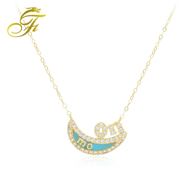 Top Selling 18K Gold Custom Jewelry Necklace with Solid 18K Gold Pendants & Charms Zircon Main Stone for Wedding