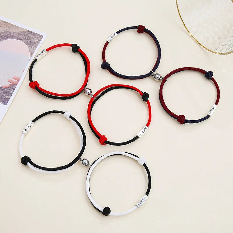 2pcs/Pair Double Colors Milan Rope Magnetic Bracelets Love Mutual Attraction Relationship Matching Rope Bracelets for Couples