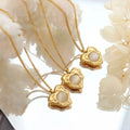 Temperament 18k Gold Love Heart Necklace Retro Stainless Steel White Opal Heart Pendant Necklace for Women Girls
