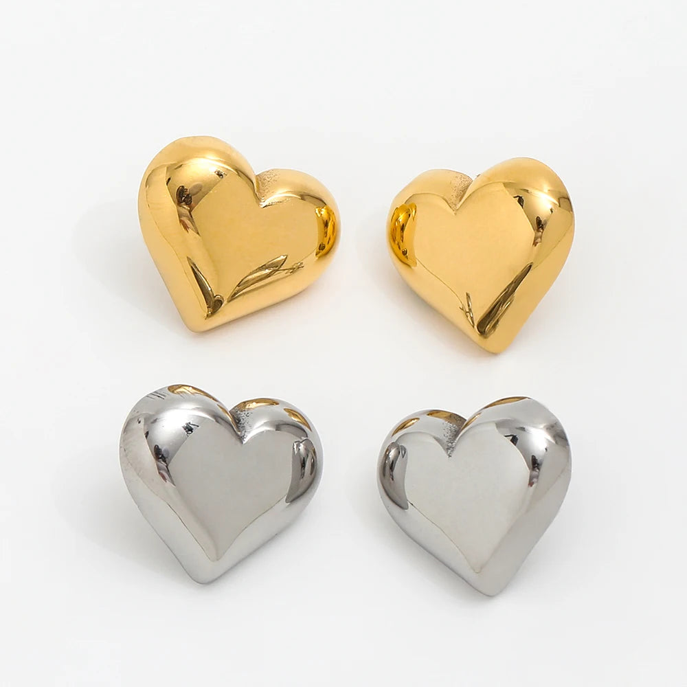New Trendy Earring 18K Gold Plated Dainty Heart Shape Stud Earrings Earrings Wholesale Stainless Steel for Women N/A