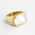 Pressure Casting Geometric Rhodium & Gold Plated 304 Stainless Steel Square Shell Bead Ring for Party Gift