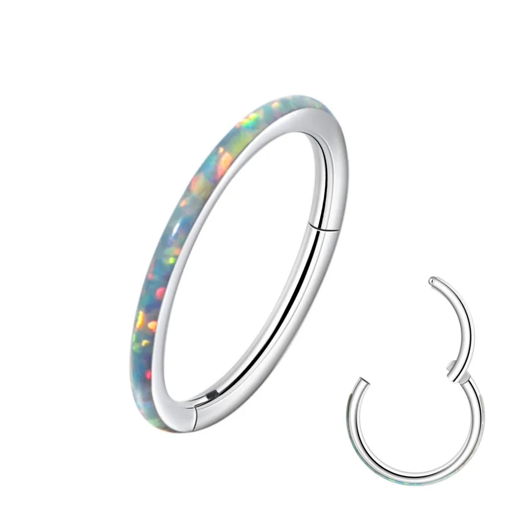 Manufacturer Titanium Piercing Blue Opal Hinged Segment Clicker Ring Custom Ear Cartilage Nose Hoop Ring Nose Piercing