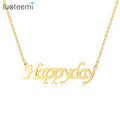 SP-LAM Charm Pendant Happy Letters Stainless Steel Jewelry Chain Dainty Simple Letter Necklace