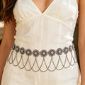 Vintage Silver Waist Chain Flower Metal Tassel Belly Chain Charm Belt Chains Body Jewelry