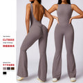 New Fashion Yoga Flare Jumpsuit Set Gym Workout Sports Fitness Open Back Jumpsuit Leggings Set for Women