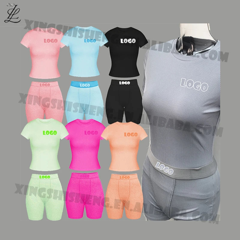Wholesale Embroidery Custom Logo 2 Piece Loungewear Set Women Shorts Set Pants and Crop Tank Top Clothing Sets Women 2025 Summer