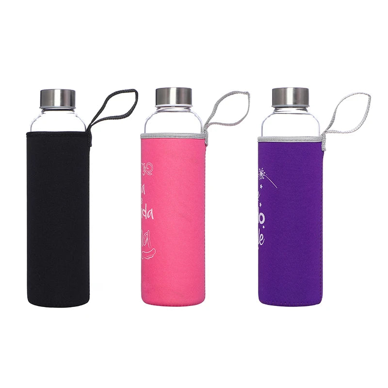 CHUNLIN CL-598-3 Eco-Friendly BPA Free Glass Bottle Bamboo Lid Wide Mouth Crystal Sleeve Anti-corrosion Coating Boiling Water