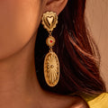 Vintage Court Style Drop Earrings Natural Stone Geometric Pendant Earrings Women Luxury Gold Plated Jewelry for Party