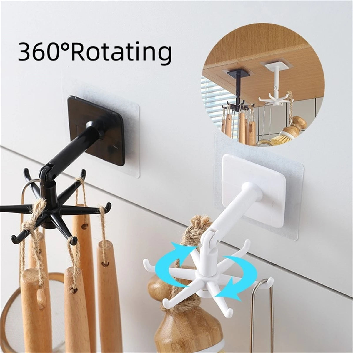 360 Degree Rotating Folding Hook Multi-purpose Vertical Home Kitchen Six-Claw Punch-free