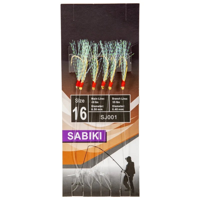New 10# 12# 14# 16# 6 Hooks Sabiki Rigs String Fishing Hook Lure Sabiki Bait